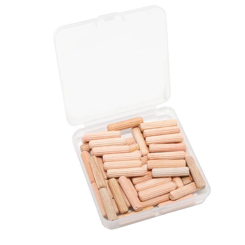 Adyoney 48Pcs 6mm x 25mm / 1/4 Inch x 1 Inch Wooden Dowel Pin Fluted Beveled Ends Wooden Pegs Support Shelves - Image 1